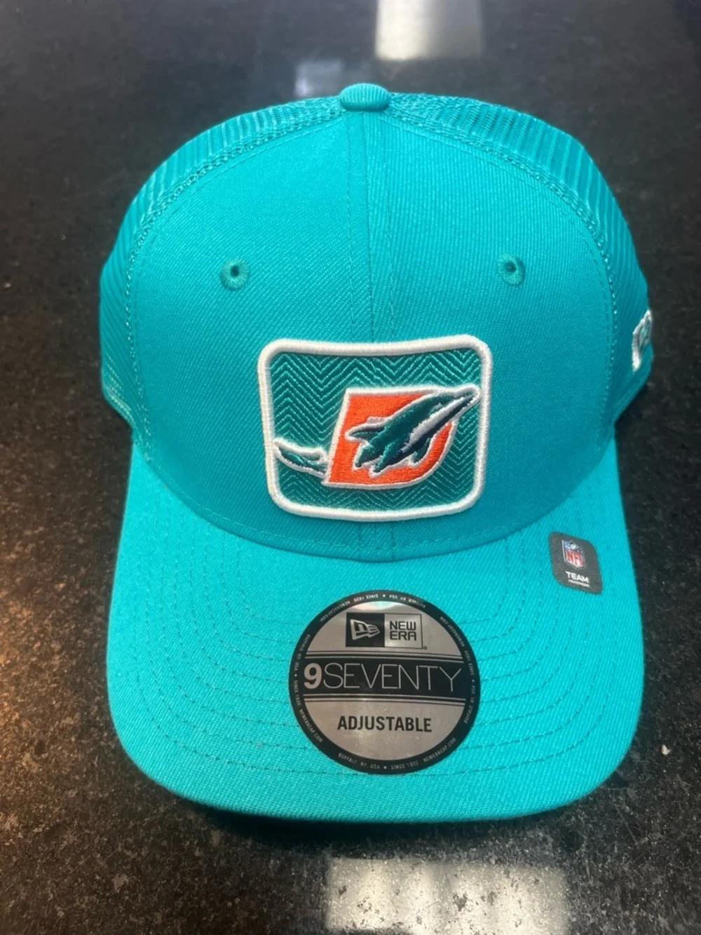 New Era teal and orange Miami Dolphins Patch Trucker Cap one sz fits all